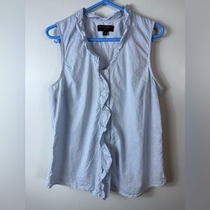 Banana Republic Sleeveless Blouse Cotton Ruffle Front Blue Size 14 Casual Spring